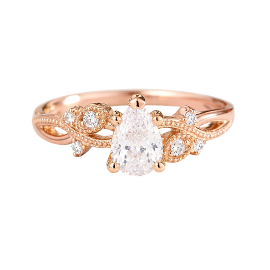 10K Rose Gold Pear Cut Lab-Grown Diamond Custom Engagement Ring D Color VVS1 Clarity 3EX IGI Certified