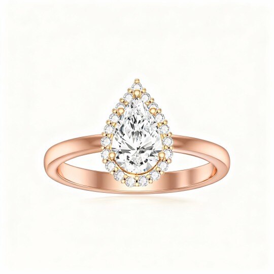 Anillo de compromiso con halo de moissanita talla pera de 1 quilate en oro rosa de 10 quilates