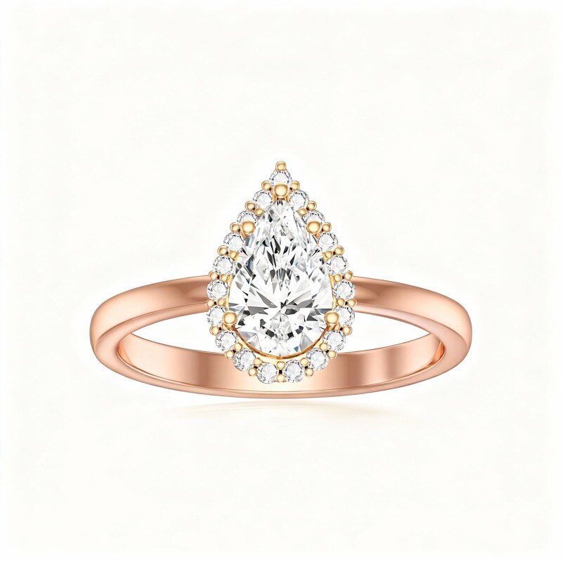 Bague de fiançailles en or rose 10 carats avec halo de moissanite taille poire de 1 carat-6