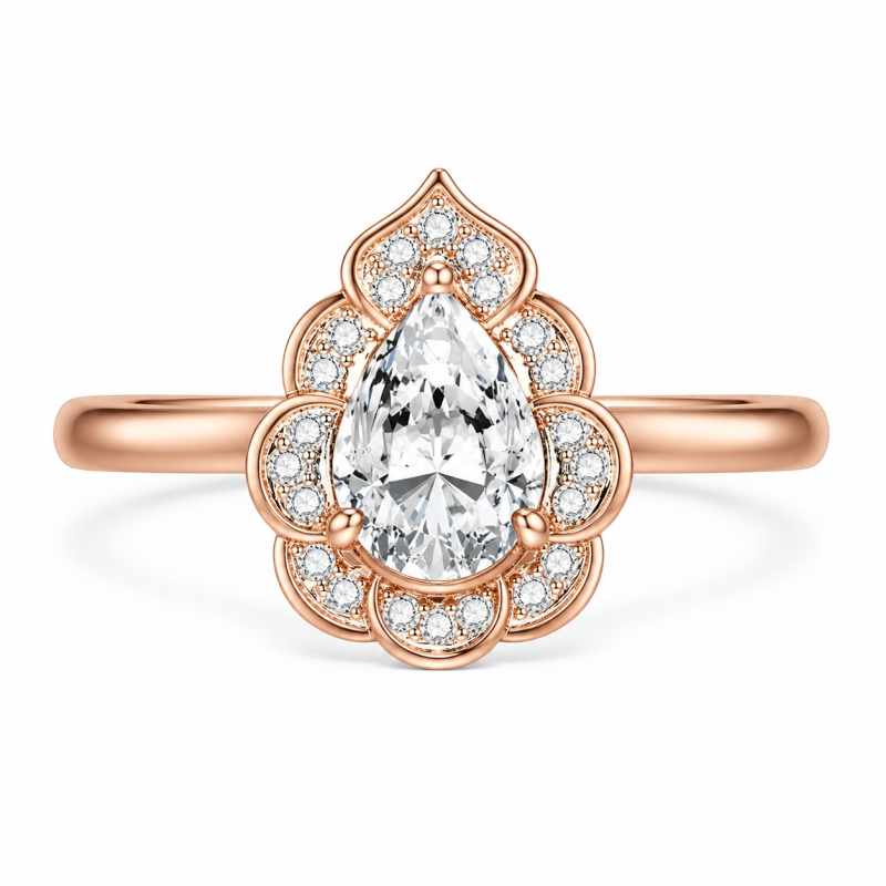 Bague de fiançailles en or rose 10 carats avec moissanite taille poire en forme de goutte-2