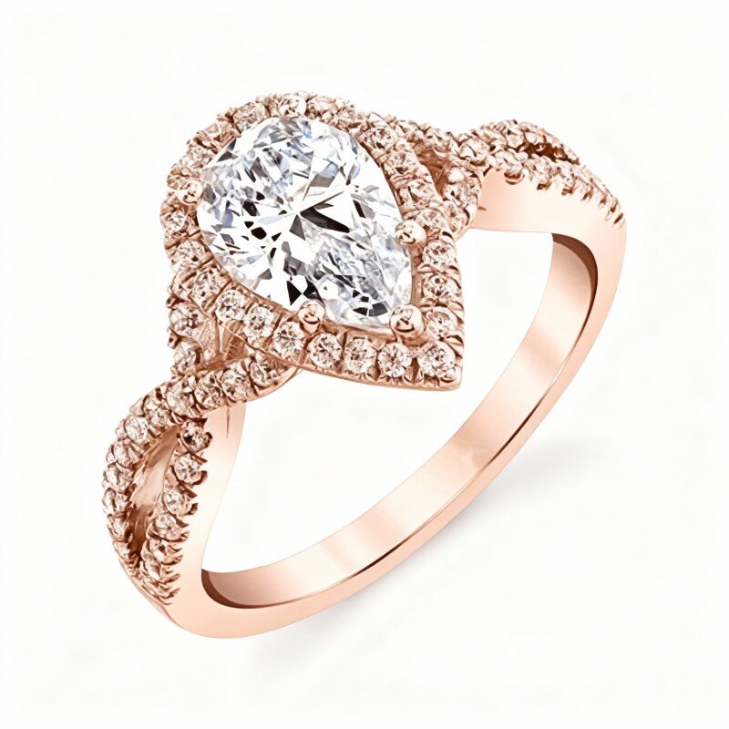10K Rose Gold Pear Cut Moissanite Engagement Ring-19