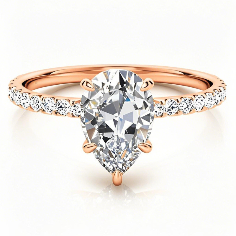 10K Rose Gold Pear Cut Moissanite Hidden Halo Engagement Ring-11
