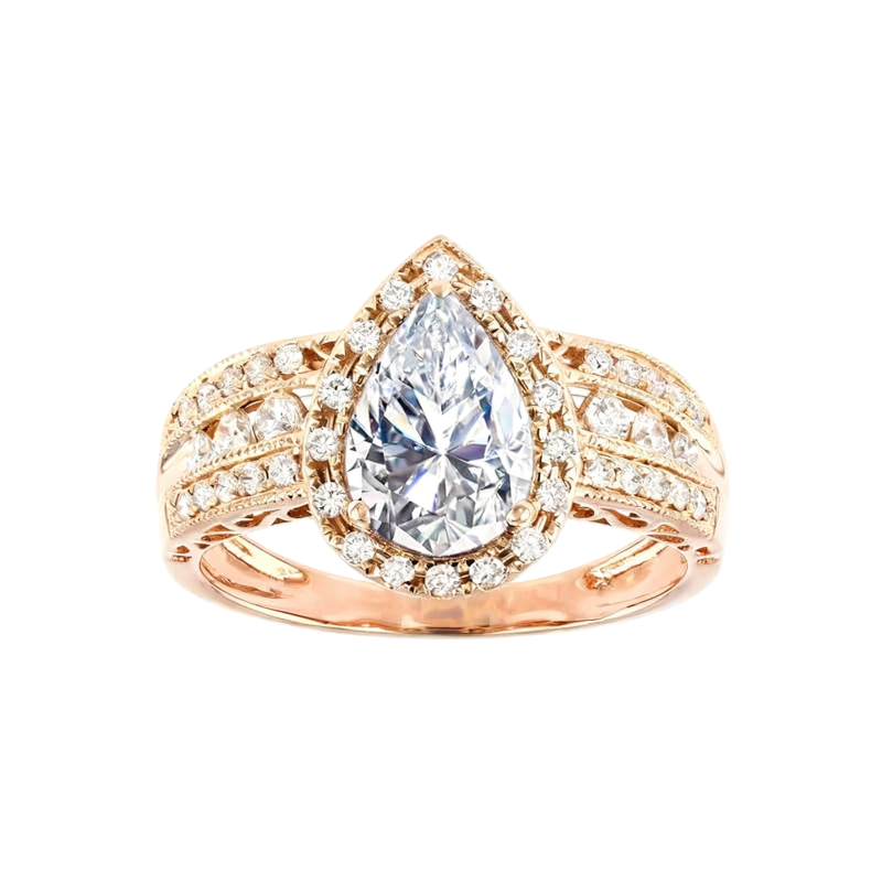 Anillo de compromiso de moissanita talla pera en oro rosa de 14 quilates-1