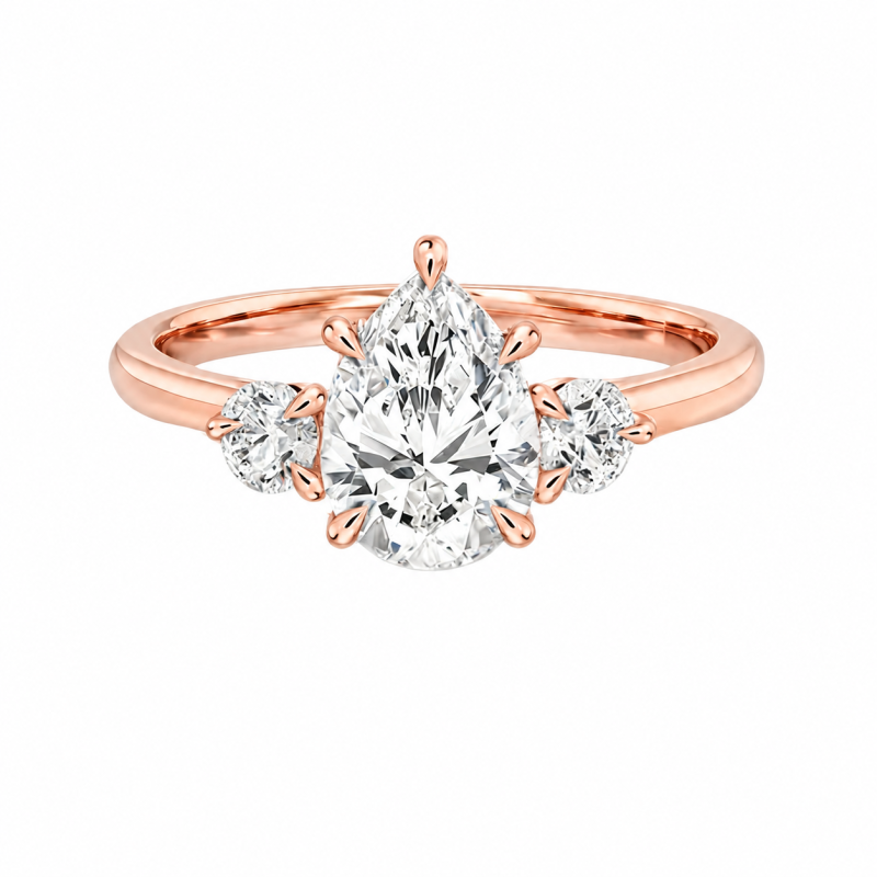 Anillo de compromiso de moissanita talla pera en oro rosa de 10 quilates-1
