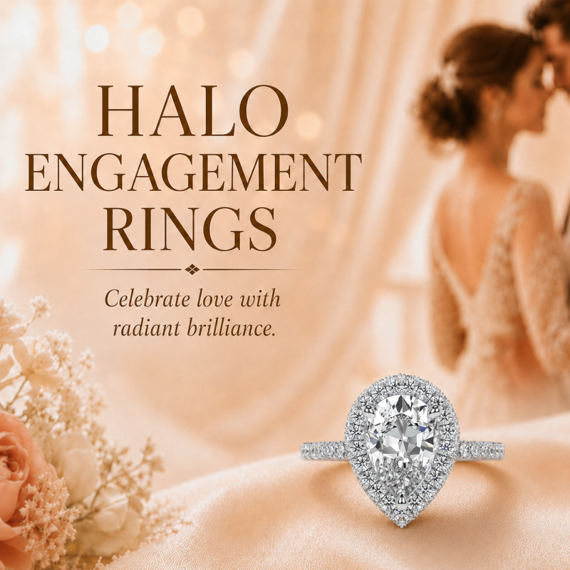 Verlobungsring aus 18-karätigem Roségold mit birnenförmigem Moissanit und Halo-Fassung-7