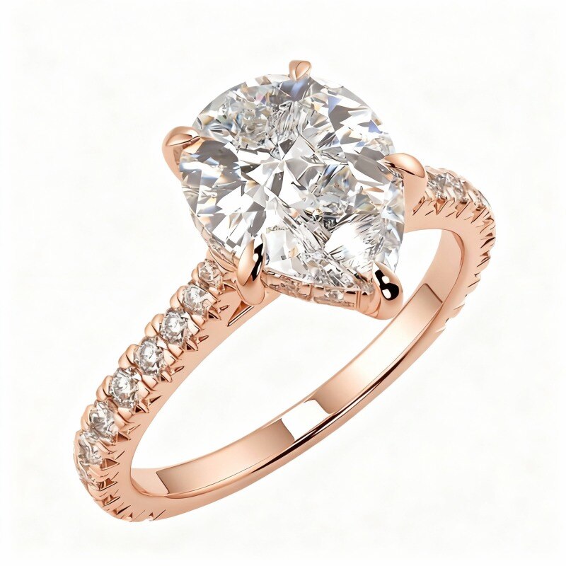 10K Rose Gold Pear Cut Moissanite Personalized Engraving & Couple Engagement Ring-7