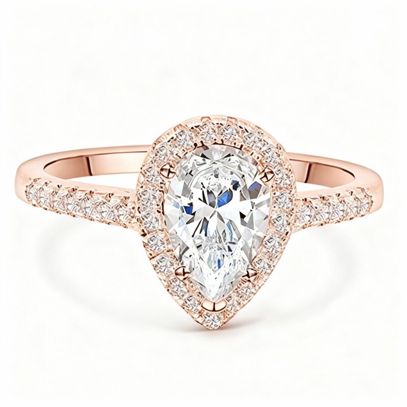 Verlobungsring aus 10-karätigem Roségold mit birnenförmigem Moissanit und personalisierter Gravur-15