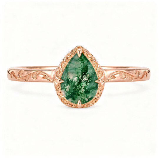 10K Rose Gold Pear Cut Moss Agate Engagement Ring
