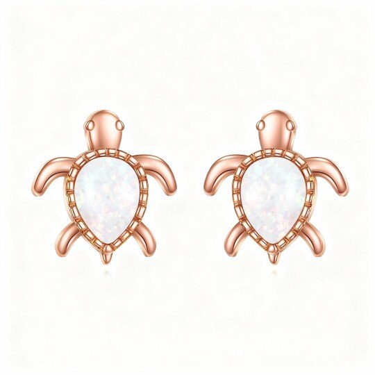 10K Rose Gold Pear Cut Opal Sea Turtle Stud Earrings