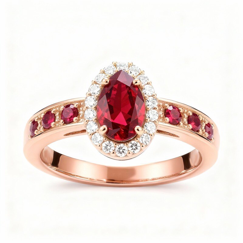 Bague de fiançailles en or rose 14 carats avec rubis taille poire-1