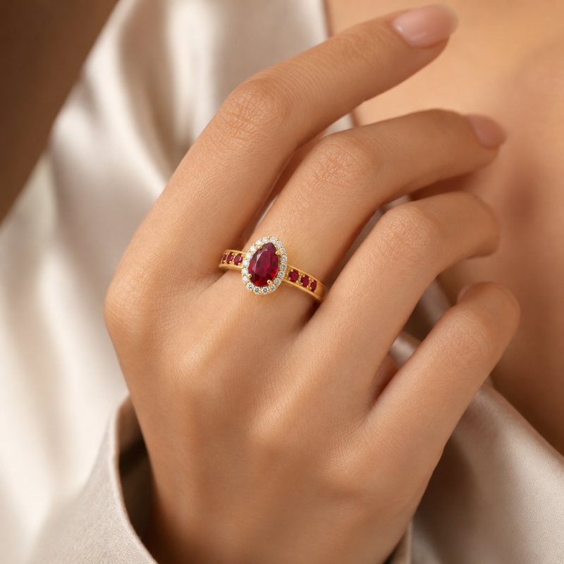 14K Rose Gold Pear Cut Ruby Engagement Ring-2