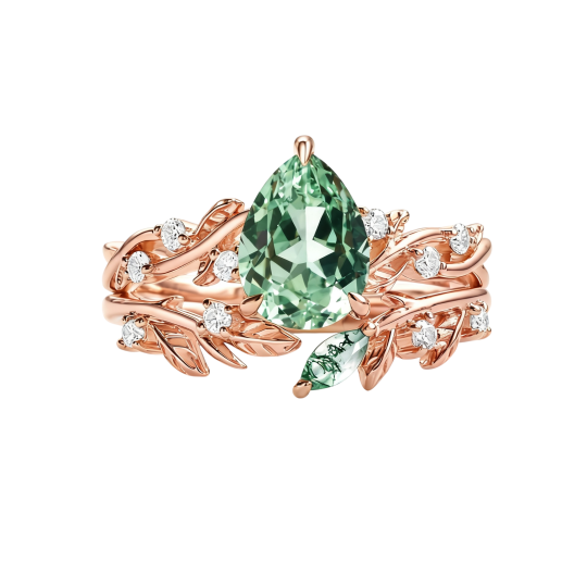 10K Rose Gold Pear Cut Sapphire Bridal Set