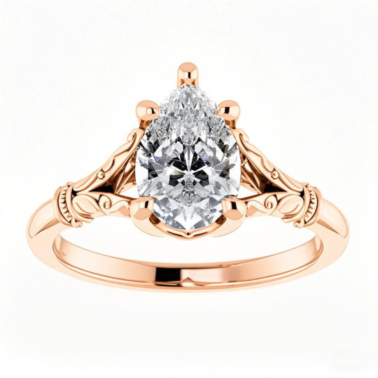 Anillo de compromiso solitario de moissanita talla pera en oro rosa de 10 quilates