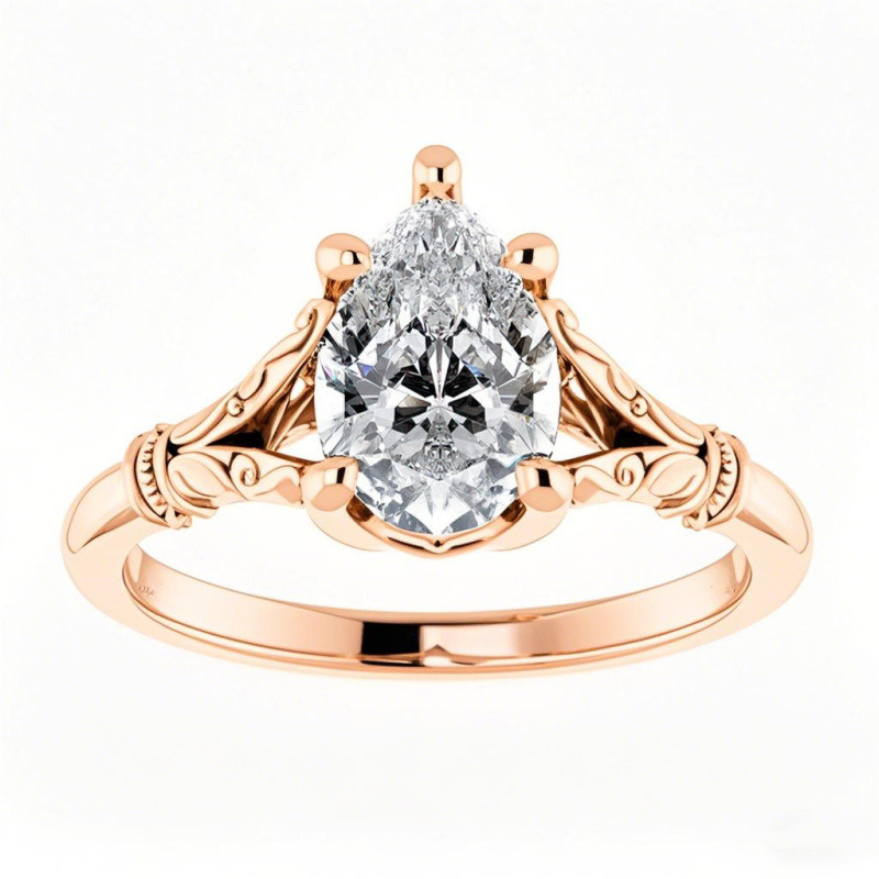 Anillo de compromiso solitario de moissanita talla pera en oro rosa de 10 quilates-20
