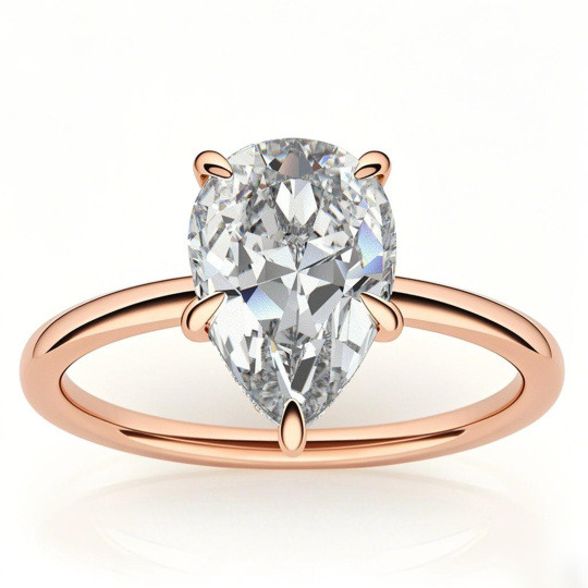 10K Rose Gold Pear Cut Solitaire Moissanite Engagement Ring