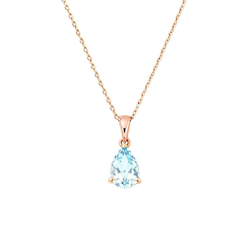 14K Rose Gold Pear Cut Topaz Drop Shape Pendant Necklace-1