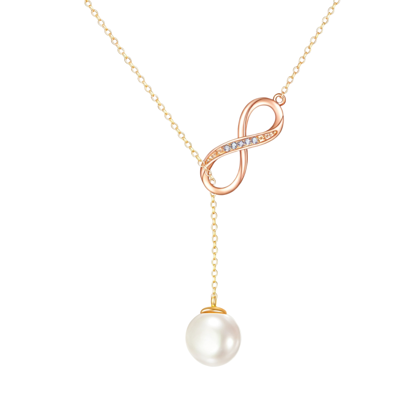 Collar ajustable en forma de Y con perlas y perlas de oro rosa de 18 quilates-1