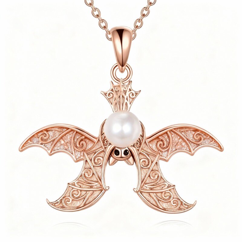 Collier pendentif chauve-souris en or rose 10 carats et perle-10