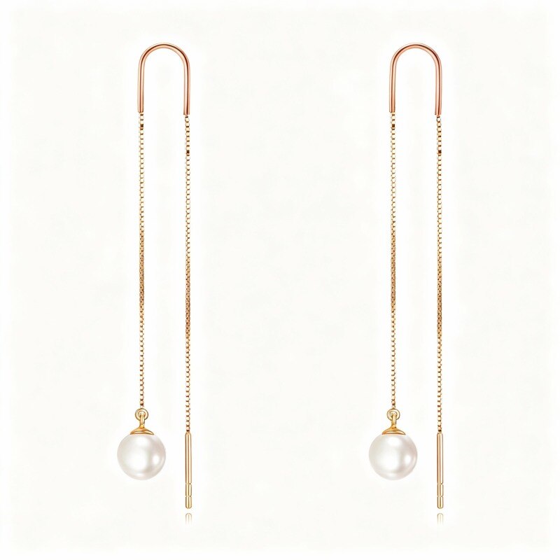 Boucles d'oreilles grimpantes en or rose 18 carats avec perles-1