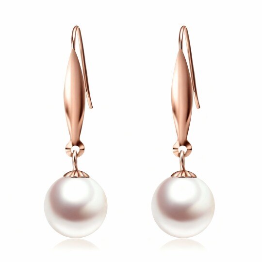 Boucles d'oreilles pendantes en or rose 10 carats avec perles