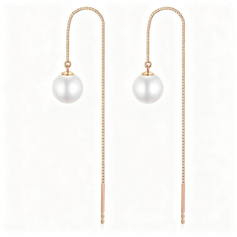 Boucles d'oreilles pendantes en or rose 18 carats avec perles-1
