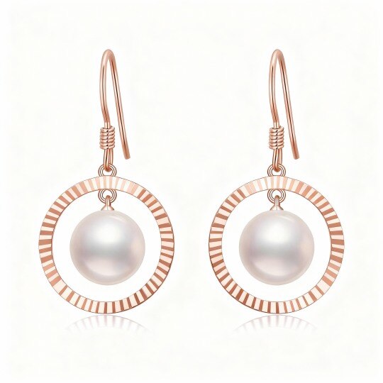 Boucles d'oreilles pendantes en or rose 10 carats avec perles