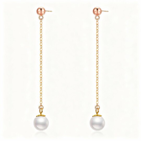 Pendientes colgantes de perlas en oro rosa de 10 quilates