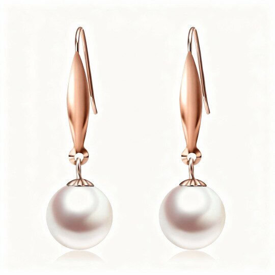 Boucles d'oreilles pendantes en or rose 10 carats avec perles