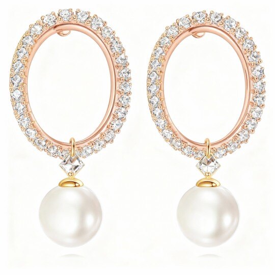 Pendientes colgantes de perlas en oro rosa de 10 quilates