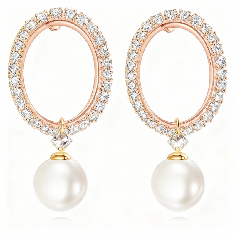 10K Rose Gold Pearl Bead Drop Earrings-1