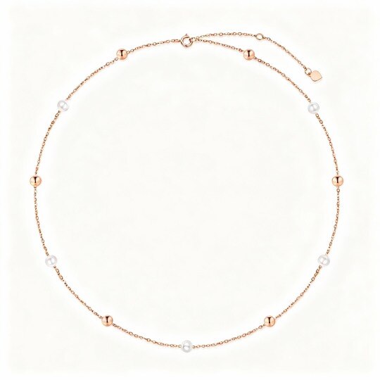 10K Rose Gold Pearl Bead Station Necklace