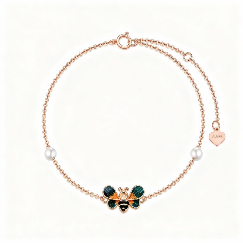 Pulsera con dije de abeja y perla en oro rosa de 14 quilates-1