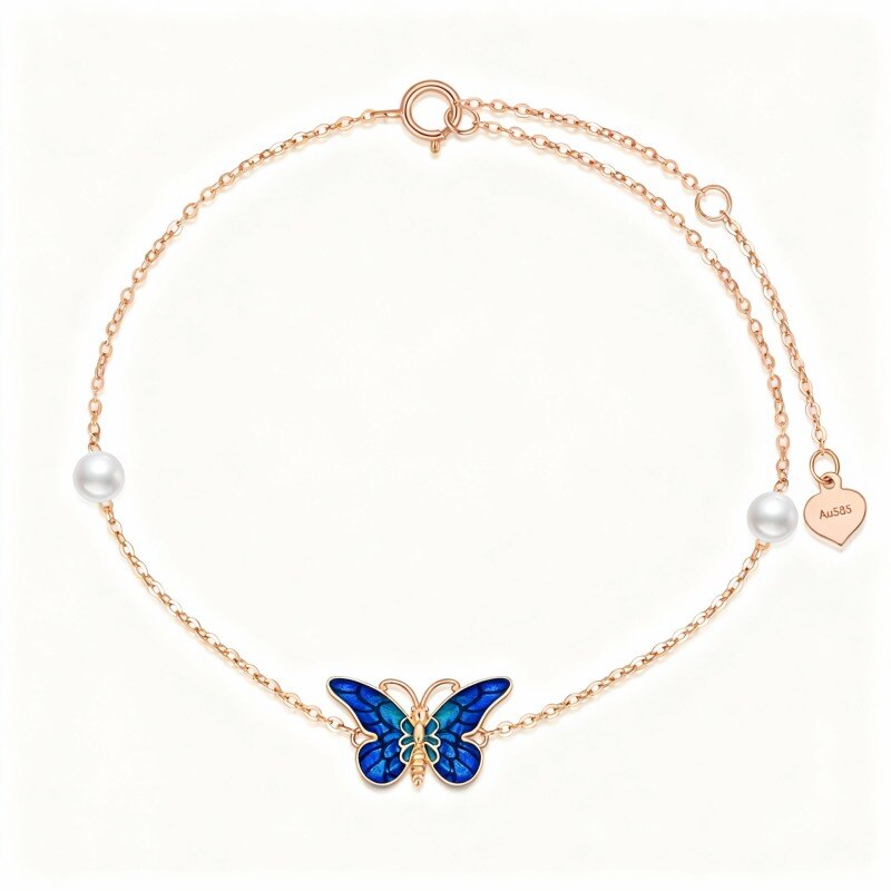 Bracelet à breloque papillon en or rose 10 carats et perles-20