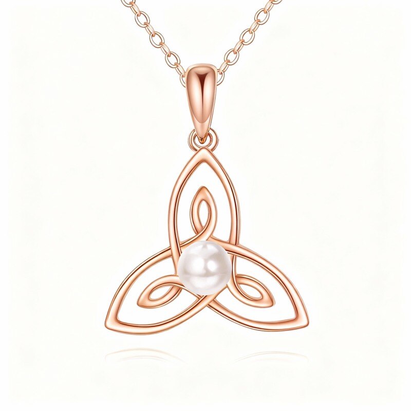 Collar con colgante de nudo celta de perla en oro rosa de 10 quilates-1