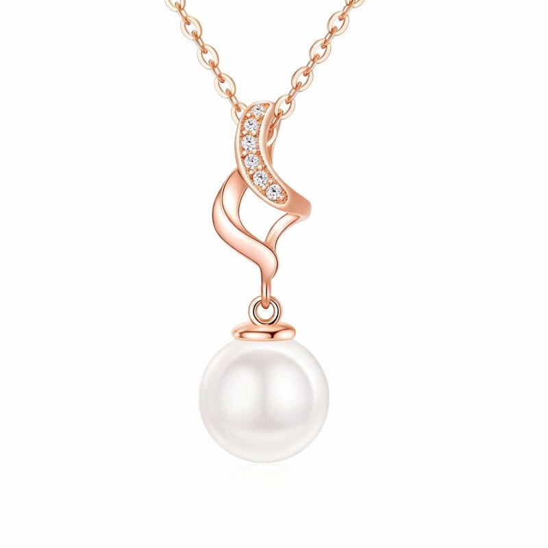 Collar con colgante de oro rosa de 14 quilates, perla y circonita cúbica con símbolo de infinito-1