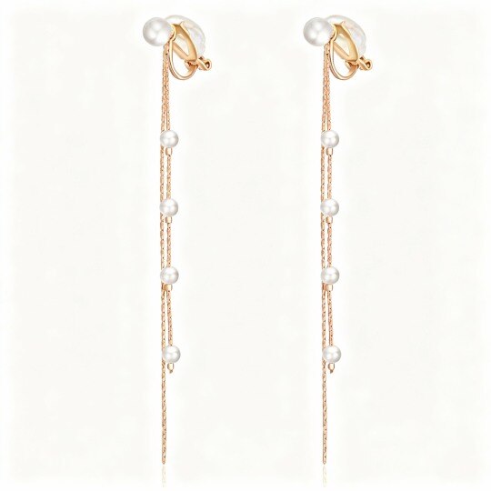 Boucles d'oreilles pendantes en or rose 10 carats et perles