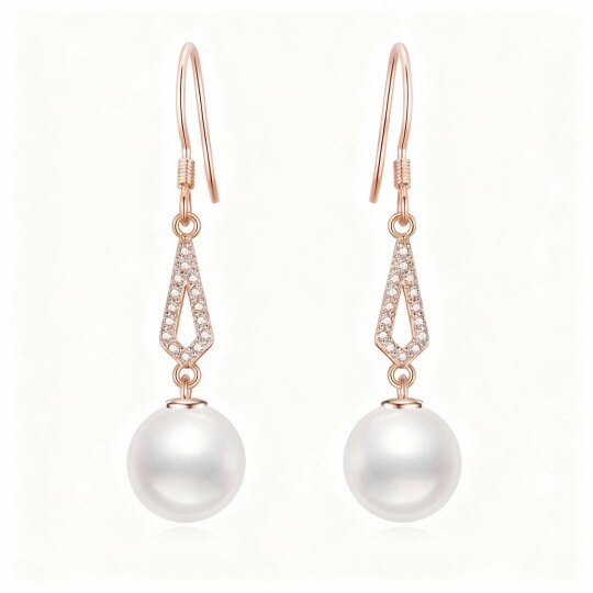 Boucles d'oreilles pendantes en or rose 10 carats, forme perle
