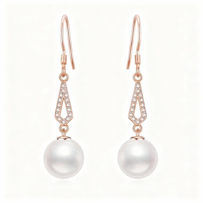 Pendientes colgantes de oro rosa de 18 quilates con forma de perla-1