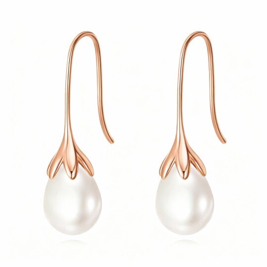 Pendientes colgantes de oro rosa de 10 quilates con forma de perla
