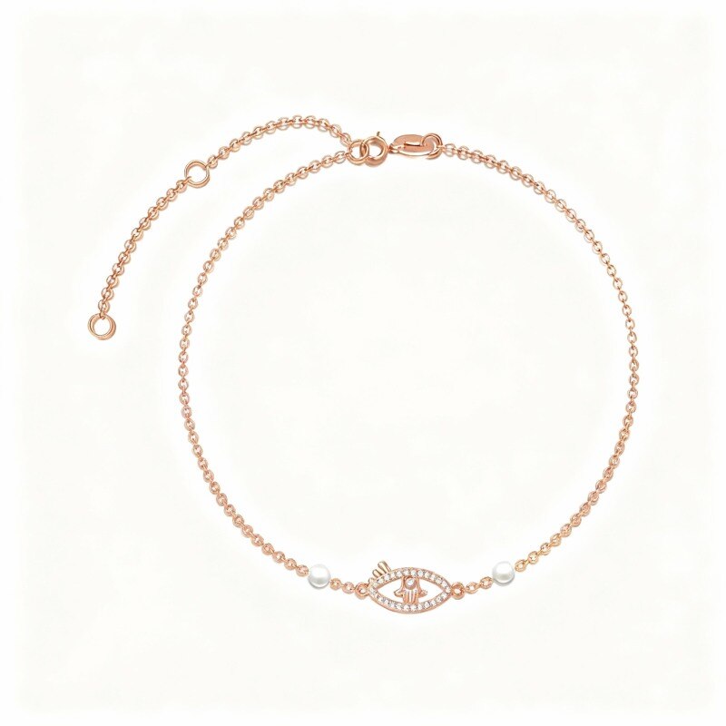 Pulsera con dije de ojo turco de perla y oro rosa de 14 quilates-1