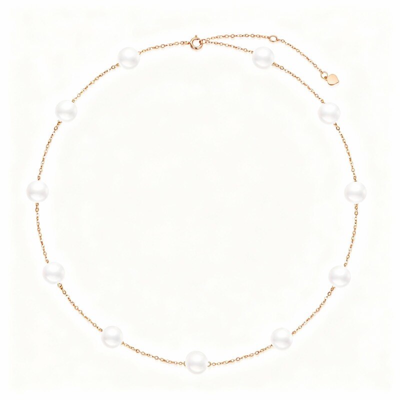 Collar gargantilla metálica Ginsberg de oro rosa de 14 quilates con perlas-1