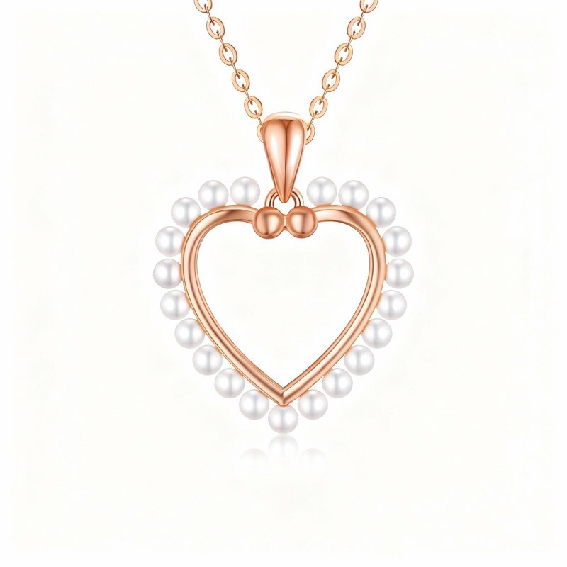 10K Rose Gold Pearl Heart Pendant Necklace-1