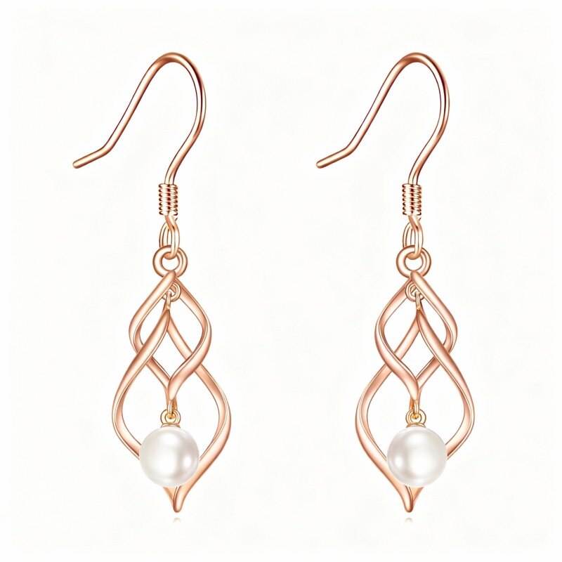 Pendientes colgantes con símbolo de infinito y perlas en oro rosa de 10 quilates-1