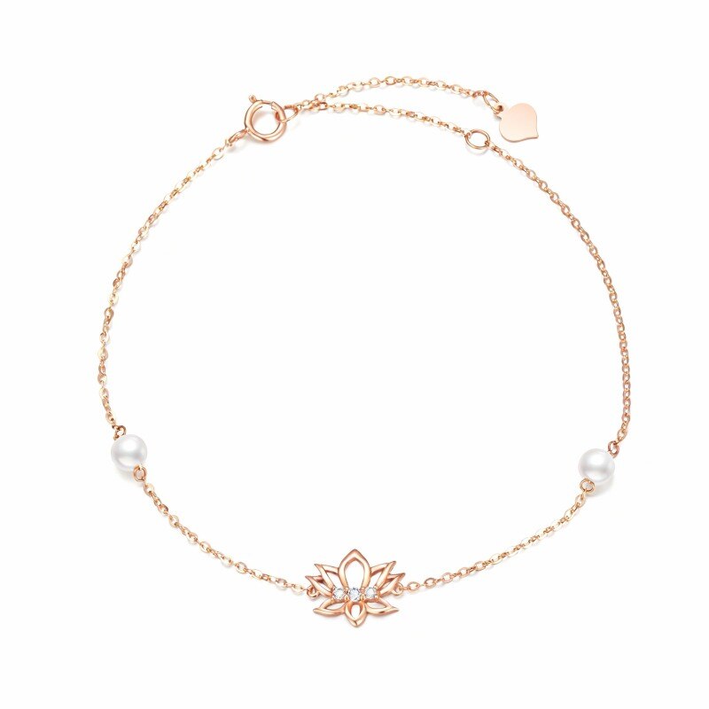10K Rose Gold Pearl Lotus Charm Bracelet-1