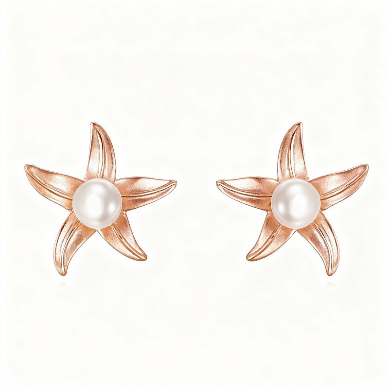 Pendientes de estrella de mar con perlas y oro rosa de 10 quilates-1