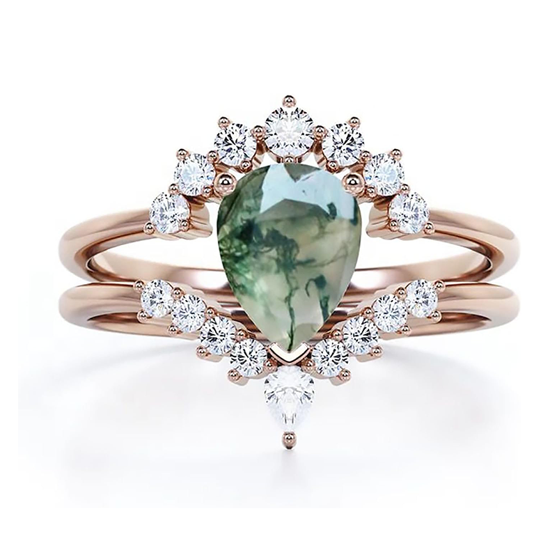 Ensemble de mariage en or rose 10 carats et moissanite agate mousse taille poire-8