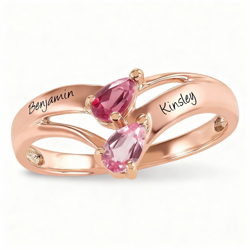 10K Rose Gold Pear Shaped Cubic Zirconia Personalized Birthstone & Personalized Engraving Birthstone Ring-1