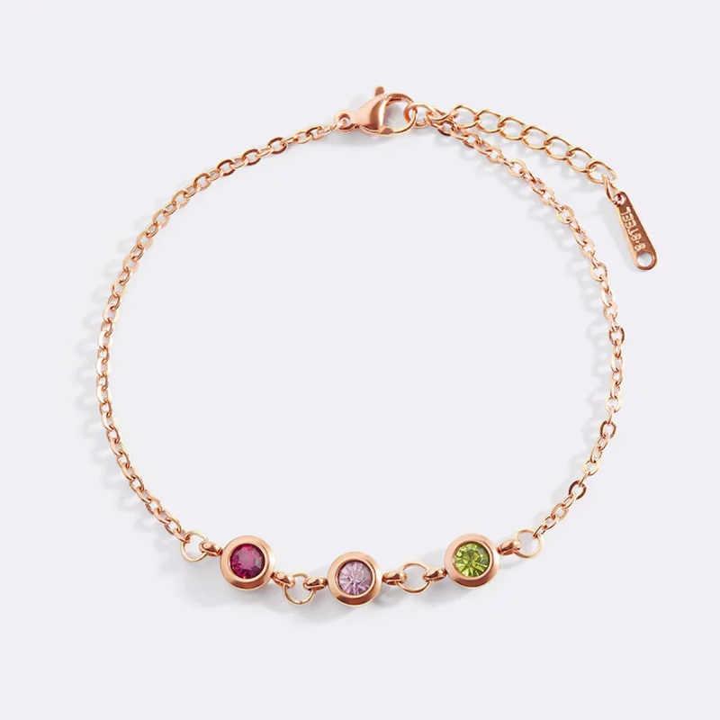Pulsera de plata de ley con baño de oro rosa, personalizada con piedra natal y dijes para abuela, madre y hermanas.-1