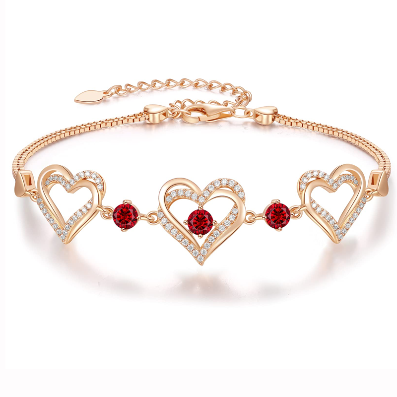 Personalisiertes Geburtsstein-Herzarmband mit Herzanhänger aus 10-karätigem Roségold für Damen-1