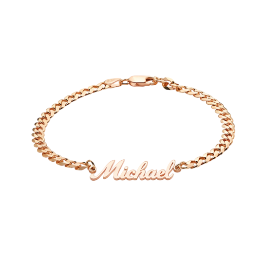 10K Rose Gold Personalized Classic Name & Father & Daughter & Father & Son & Father Charm Bracelet for Men